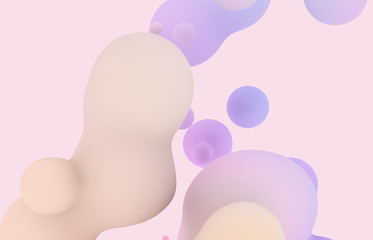 Abstract 3d art background. Holographic pastel floating liquid blobs, soap bubbles, metaballs.