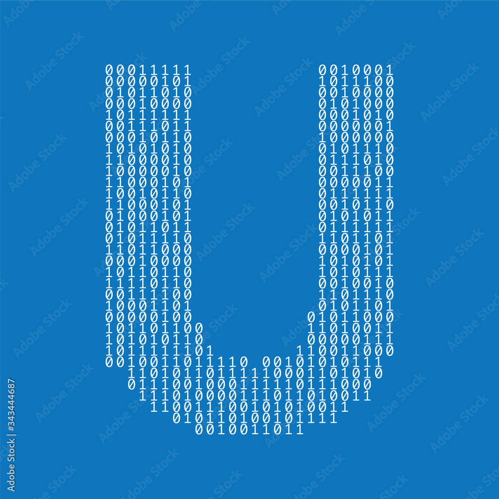 Aufkleber letter u made from binary code digits. technology background