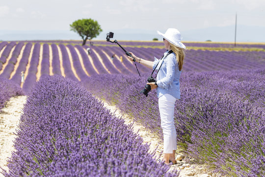 A young woman on the plateau de valensole, France.