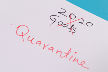 Notepad page with crossed out annual 2020 goals due to coronavirus covid-19 Quarantine - Concept cancelled planes or goals due to covid-19 pandemic outbreak