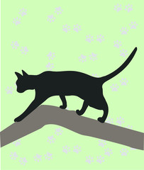 Silhouette of cat. Vector illustration. Cute pet. sitting cat, paw