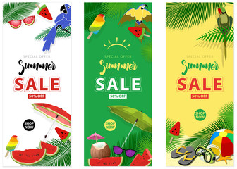 Summer Sale Background Layout for Banners - Set of Three Color Design Illustrations, Vector