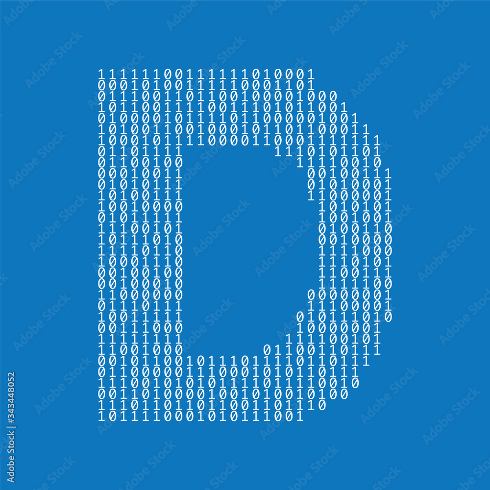 Poster letter d made from binary code digits. technology background