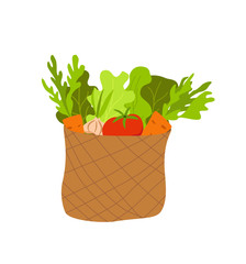 Basket with vegetables colorful cartoon vector illustration