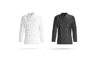 Blank black and white chef jacket mockup set, front view