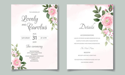 Wedding invitation card set template with beautiful floral frame