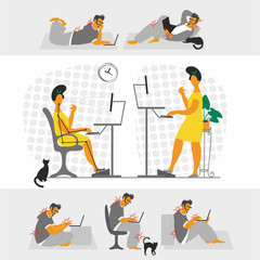 Home office. Remote work. Correct organization of the workplace. work from home. work at home. Quarantine. Vector illustration.