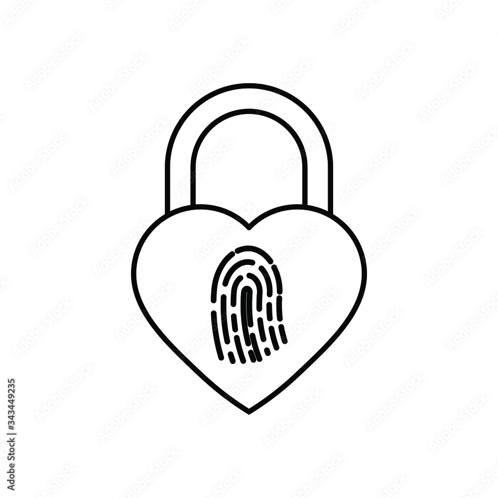Poster lock icon with fingerprint icon. black vector symbol of lock.