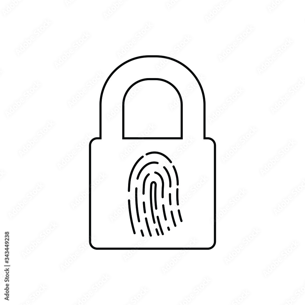 Poster lock icon with fingerprint icon. black vector symbol of lock.