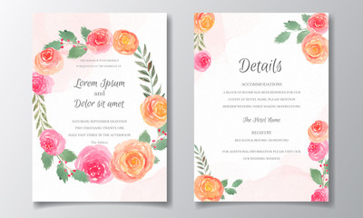 Wedding invitation card set template with floral watercolor
