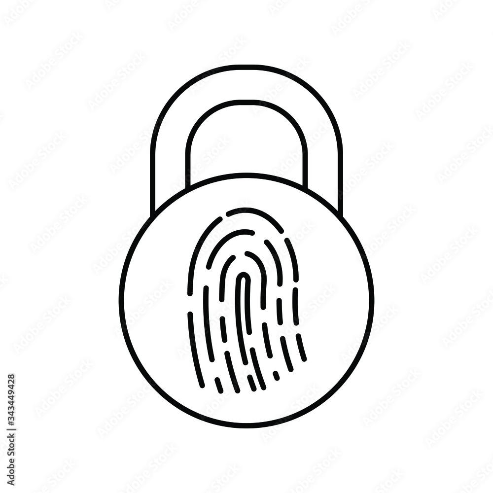 Poster lock icon with fingerprint icon. black vector symbol of lock.