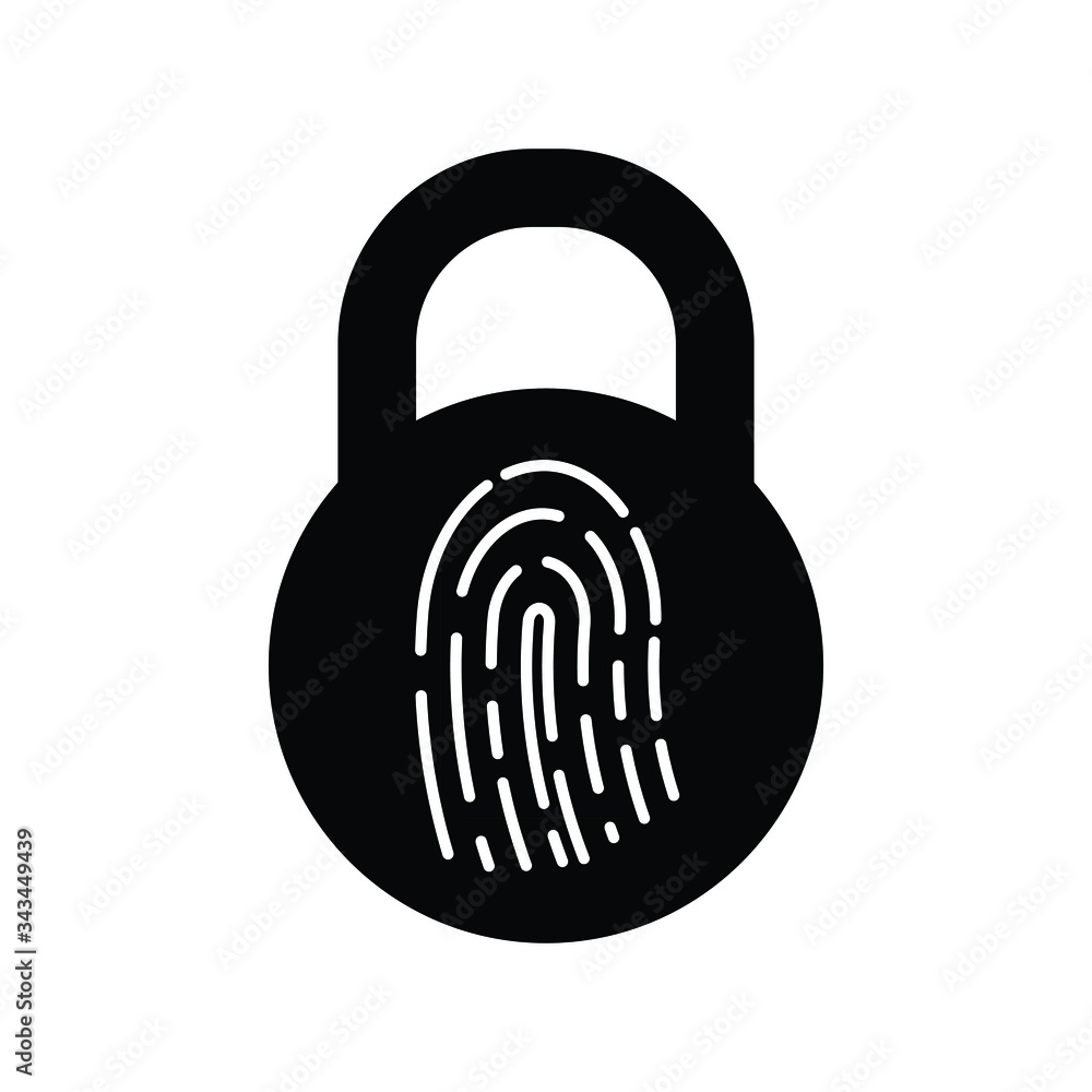 Poster lock icon with fingerprint icon. black vector symbol of lock.