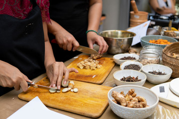 hand cut spices and igredient for jamu drink traditional indonesian herb