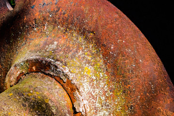 rust and lichens on a train wheel