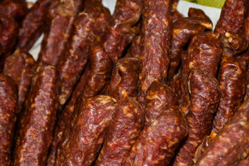 Sausages on Borough market in London.