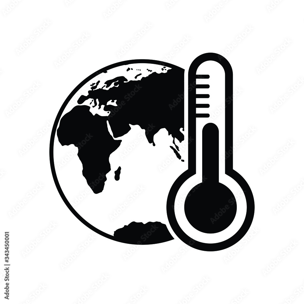 Poster globe icon global temperature - black vector icon with shadow
