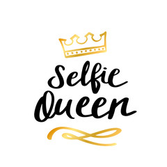 Obraz na płótnie Canvas Selfie Queen print in simple hand drawn doodle style. Trendy inscription, handwritten slogan. Girly lettering design for t-shirt prints, phone cases, mugs or posters. Vintage vector illustration