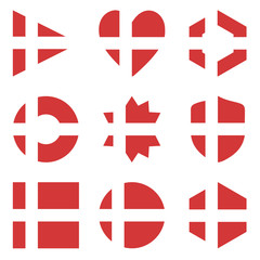 Set of nine form Denmark. Vector icons. National flag of the