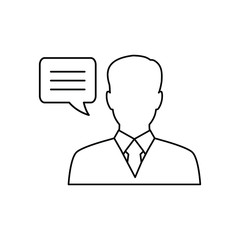 Businessman icon. man silhouette. Businessman in suit with chat icon