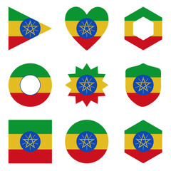 Set of nine form Ethiopia. Vector icons. National flag of the