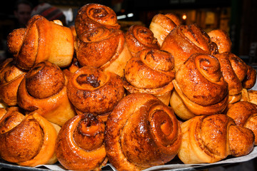 Traditional British pastry specialties for sale at the market