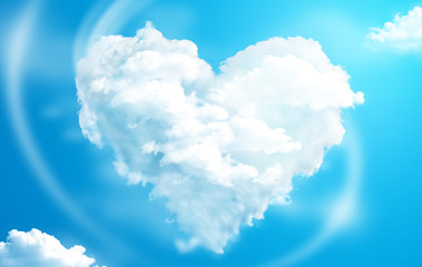 Naklejka na ściany i meble Heart shaped clouds in a blue sky