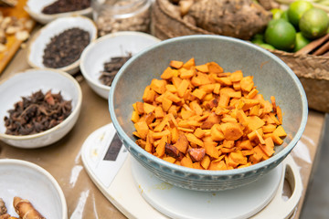 turmeric for jamu traditional drink close up