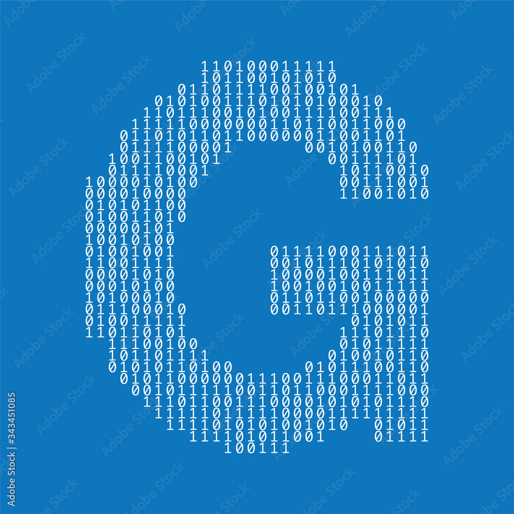 Poster letter g made from binary code digits. technology background