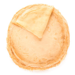 Tasty blini on white background