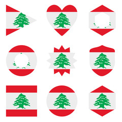 Set of nine form Lebanon. Vector icons. National flag of the