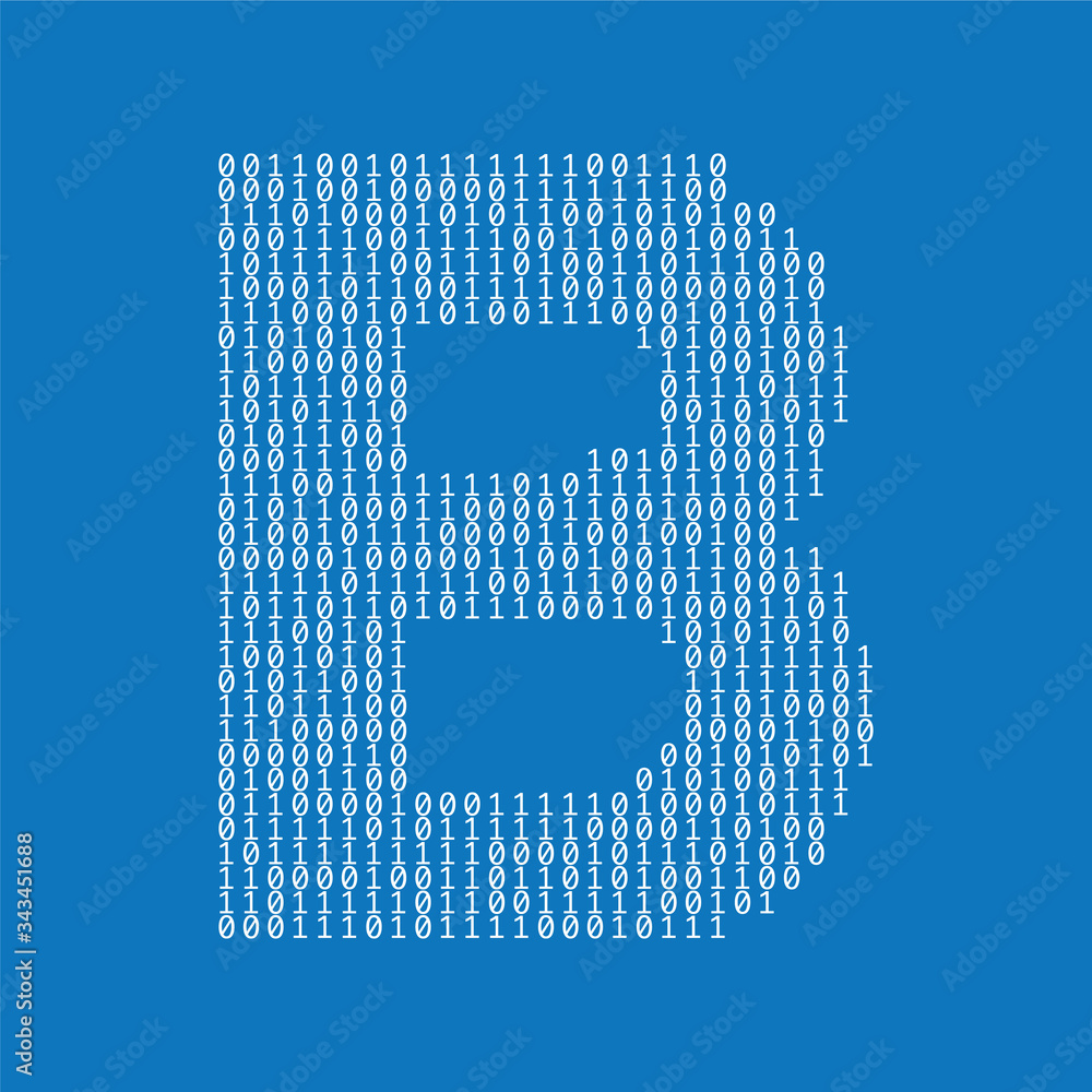 Poster Letter B made from binary code digits. Technology background