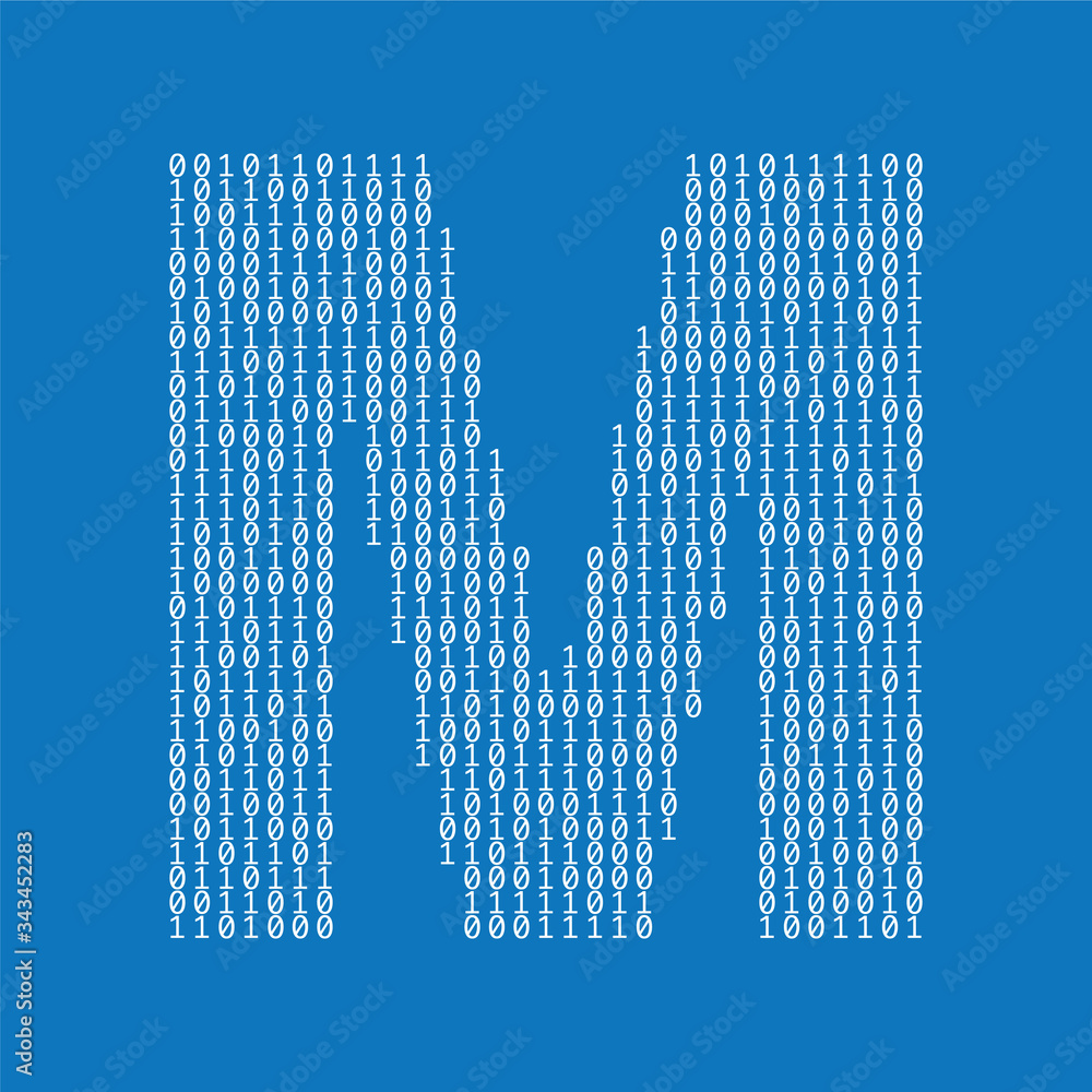 Wall mural Letter M made from binary code digits. Technology background - Wall murals