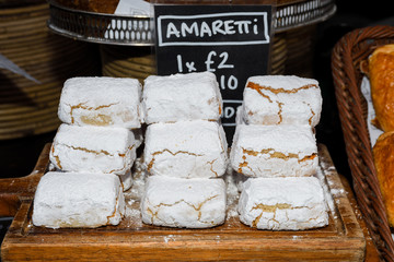 Traditional British pastry specialties for sale at the market