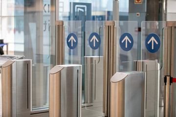 Coronavirus outbreak, empty check-in desks at the airport terminal due to pandemic of coronavirus and airlines suspended flights.