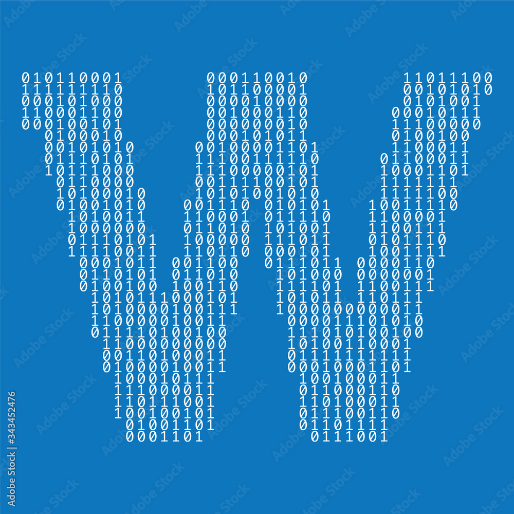 Poster letter w made from binary code digits. technology background