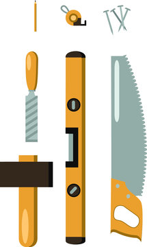 carpentry tools flat illustration set