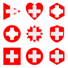 Obraz premium Zestaw dziewięciu ze Szwajcarii. Ikony wektorowe. Flaga narodowa