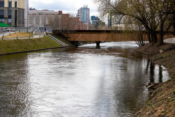 flood of the Rhine river in cloudy day