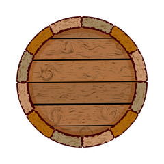 Wooden barrel isolated on white background. Cask icon. Blank circle board. Wooden keg with copy space for emblems, package, label or icon. Wooden barrels for storing for alcohol drinks. Stock vector