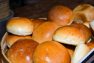 Golden burger buns for sale at the market