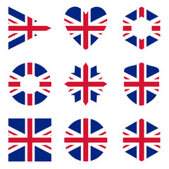 Set of nine form UK. Vector icons. National flag of the