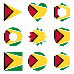 Set of nine form Guyana. Vector icons. National flag of the Guyana