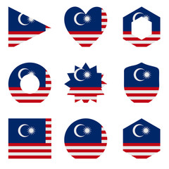 Set of nine form Malaysia. Vector icons. National flag of the Malaysia