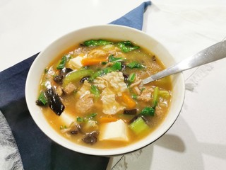 soup, food, bowl, meal, dinner, vegetable, dish, lunch, cuisine, hot, healthy, carrot, gourmet, plate, rice, thai, meat, vegetables, fresh, delicious, white