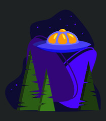 
UFO flat illustration cow abduction