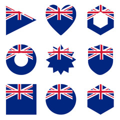 Set of nine form New Zealand. Vector icons. National flag of the New Zealand
