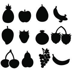 Black fruits sihlouette collection pack in vector on white background