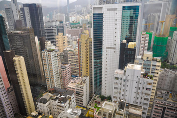 Aerial view of the crowded buildings in Hong Kong Island city centre