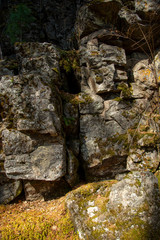 Ridge rock cliffs.Stone with lichen, close up, background.A rock formation on the climb of Stone Mountain.