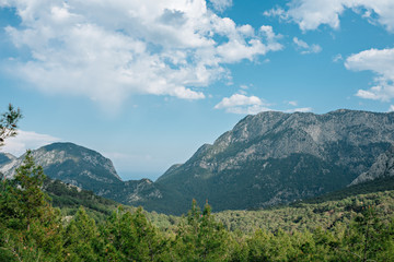 A view of a large mountain in the background
